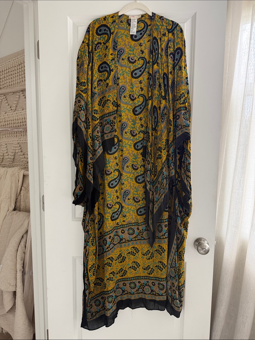 Bohemian Paisley Kimono Dress in Mustard
